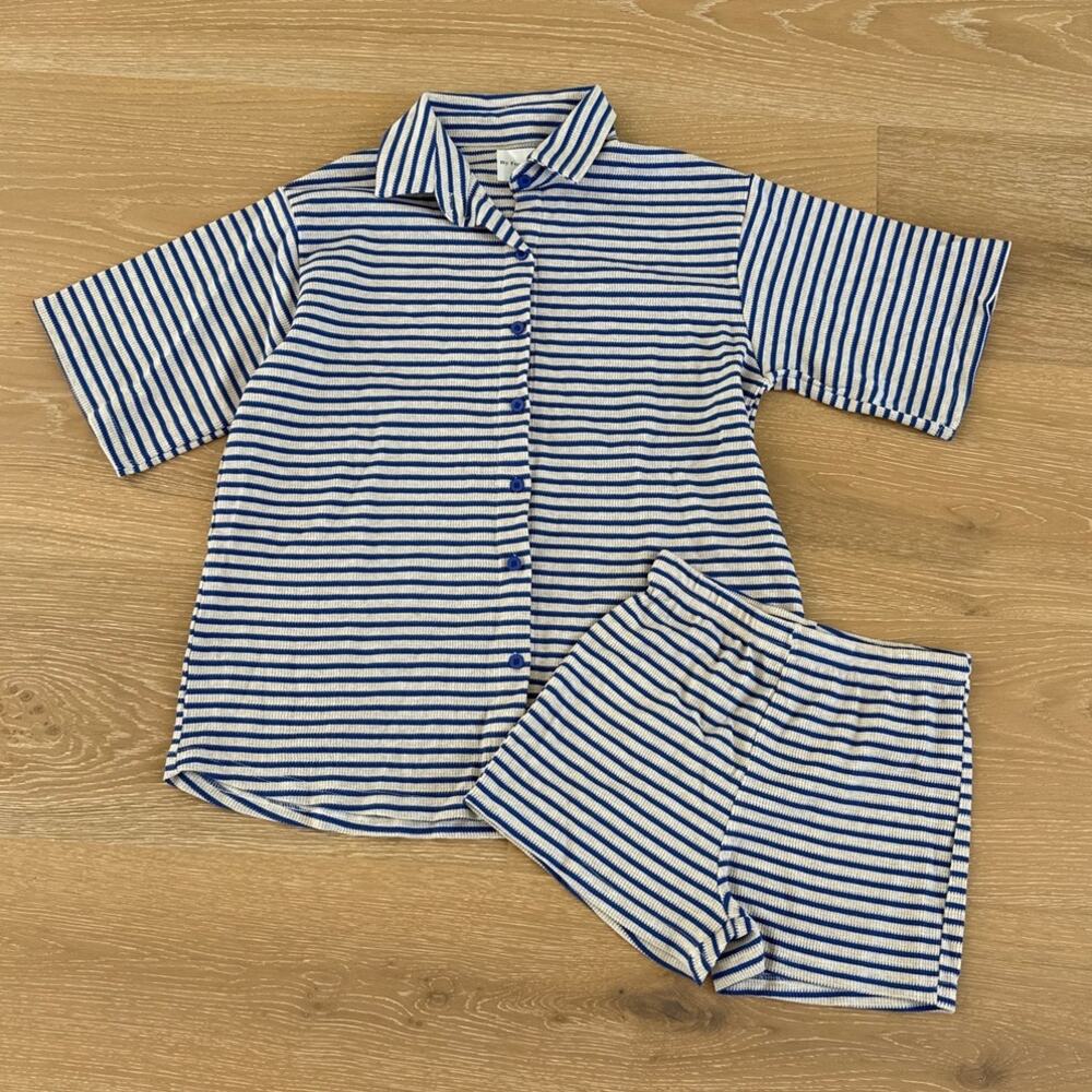 By Frankie Aris Stripe Shirt & Shorts Set Size XS Blue Gray